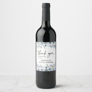 Elegant Blue Florals Vrijgezellenfeest Favor Wijn Etiket