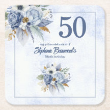 Elegant Blue Florals Women's 50th Birthday Party
