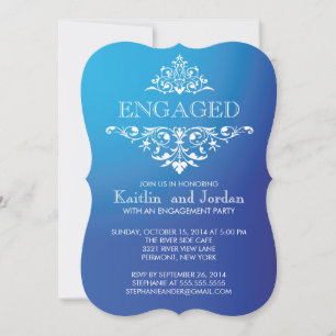 Elegant Blue Flourish Engagement Party Kaart