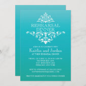 Elegant Blue Flourish Rehearsal Dinner Kaart (Voorkant / Achterkant)