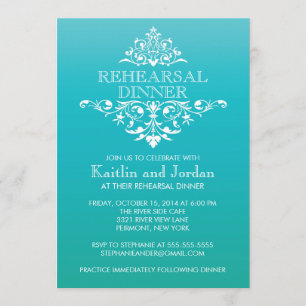 Elegant  Blue Flourish Rehearsal Dinner Kaart