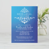 Elegant  Blue Flourish Rehearsal Dinner Kaart (Staand voorkant)