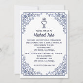 Elegant Blue flourish swirl boy First Community Kaart (Voorkant)