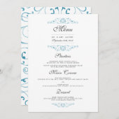 Elegant Blue Flourish Wedding Dinner Menu (Voorkant / Achterkant)