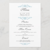 Elegant Blue Flourish Wedding Dinner Menu (Voorkant)