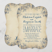 Elegant  Blue Flourish Wedding Invitations Kaart (Voorkant / Achterkant)