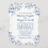 Elegant  Blue Flourish Wedding Invitations Kaart (Voorkant / Achterkant)