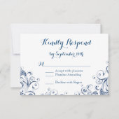 Elegant  Blue Flourish Wedding RSVP-kaarten RSVP Kaartje (Voorkant)
