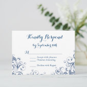 Elegant  Blue Flourish Wedding RSVP-kaarten RSVP Kaartje (Staand voorkant)