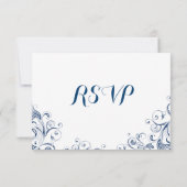 Elegant  Blue Flourish Wedding RSVP-kaarten RSVP Kaartje (Achterkant)
