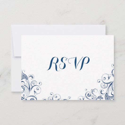 Elegant  Blue Flourish Wedding RSVP-kaarten RSVP Kaartje (Achterkant)