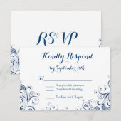 Elegant  Blue Flourish Wedding RSVP-kaarten RSVP Kaartje (Voorkant / Achterkant)
