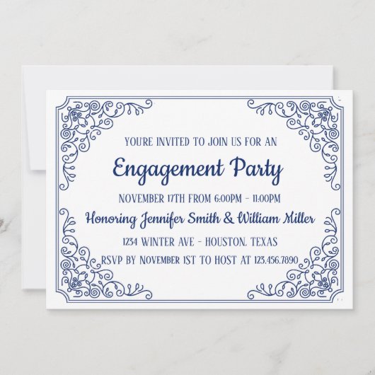Elegant Blue flourl-lijst verlovingspartij Kaart (Voorkant)