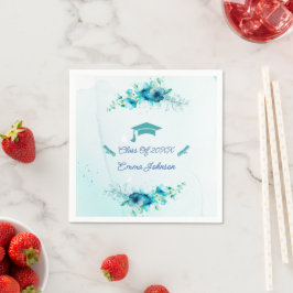 Elegant Blue Flower Afstuderen Custom Paper Servet
