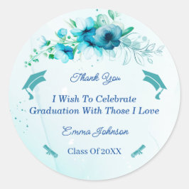 Elegant Blue Flower Afstuderen Gepersonaliseerd Ronde Sticker