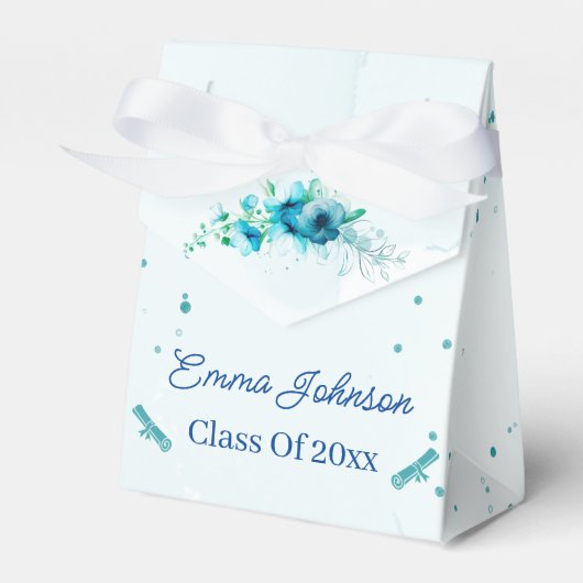 Elegant Blue Flower Gepersonaliseerd Afstuderen Bedankdoosjes (Voorkant Zijde)