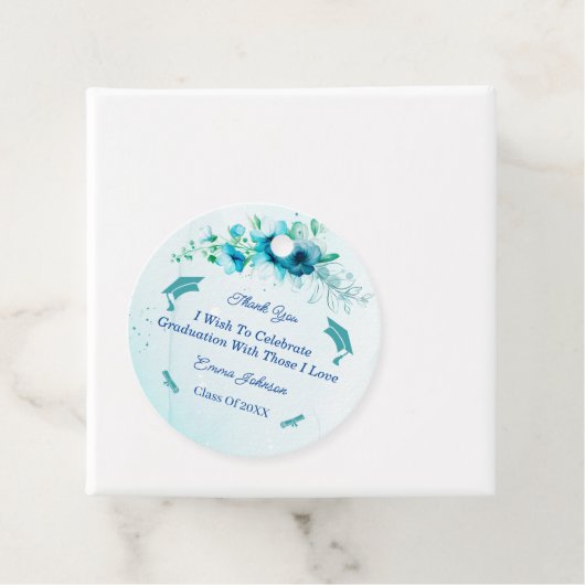 Elegant Blue Flower Gepersonaliseerd Afstuderen Bedankjes Labels (In situ)