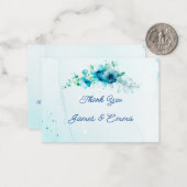 Elegant Blue Flower Gepersonaliseerd bruiloft Dank Notitiekaartje (Voorkant / Achterkant in situ)