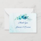 Elegant Blue Flower Gepersonaliseerd bruiloft Dank Notitiekaartje (Voorkant)