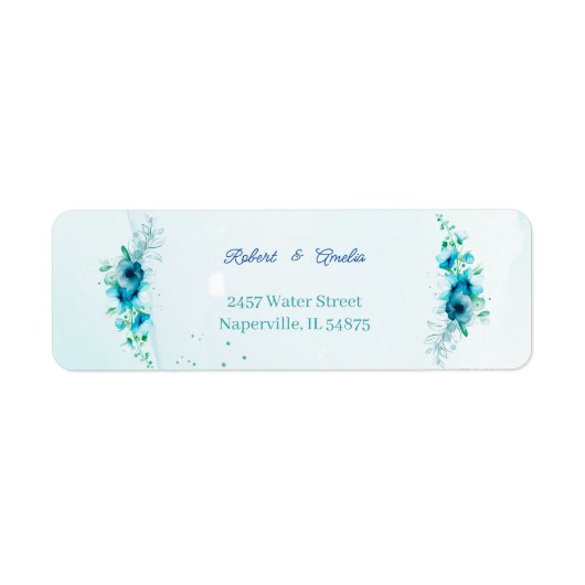 Elegant Blue Flower Gepersonaliseerd retouradres Etiket (Voorkant)