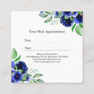 Elegant Blue Flower Hair & Makeup Business Afsprakenkaartje