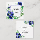 Elegant Blue Flower Hair & Makeup Vierkante Visitekaartje (Voorkant / Achterkant)