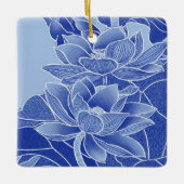 Elegant Blue Flower Lotus Mandala Lily Chinoiserie Keramisch Ornament (Voorkant)