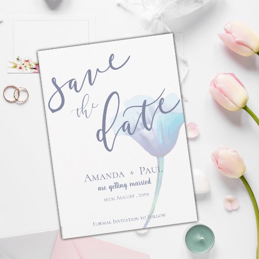 Elegant Blue Flower Simple Script Florence bruilof Save The Date