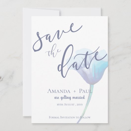 Elegant Blue Flower Simple Script Florence bruilof Save The Date (Voorkant)