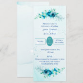 Elegant Blue Flower Wedding Invitation Kaart (Voorkant / Achterkant)