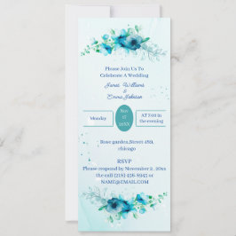 Elegant Blue Flower Wedding Invitation Kaart
