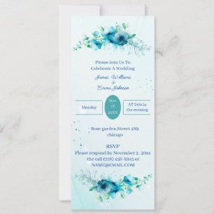 Elegant Blue Flower Wedding Invitation Kaart