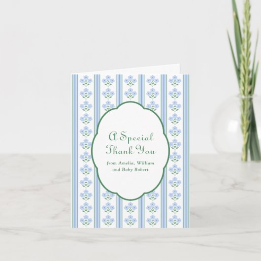 Elegant Blue Flowers Baby shower Dank u Bedankkaart (Voorkant)
