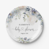 Elegant Blue Flowers Baby shower Papieren Bordje (Voorkant)