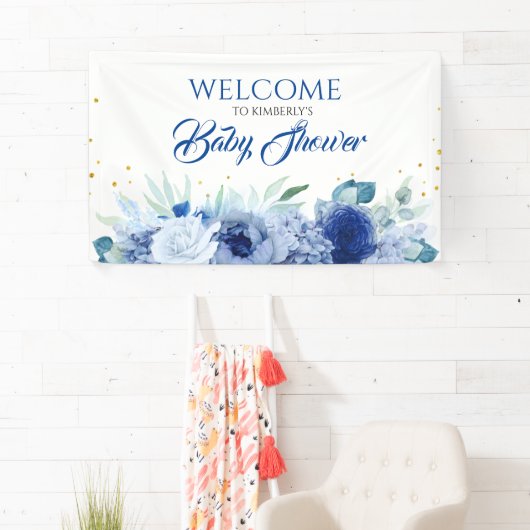 Elegant Blue Flowers Baby shower Welkom Spandoek (Insitu)