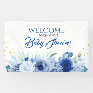 Elegant Blue Flowers Baby shower Welkom Spandoek