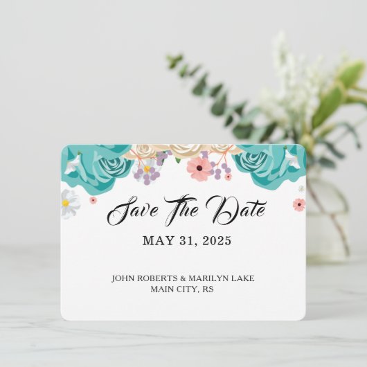 Elegant Blue Flowers Botanical Wedding Custom Save The Date (Staand voorkant)
