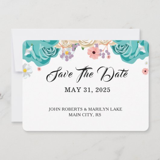 Elegant Blue Flowers Botanical Wedding Custom Save The Date (Voorkant)