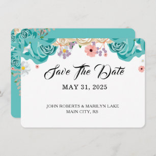 Elegant Blue Flowers Botanical Wedding Custom Save The Date
