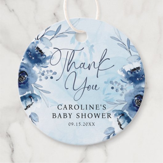 Elegant Blue Flowers Boy Baby shower Bedankjes Labels (Voorkant)