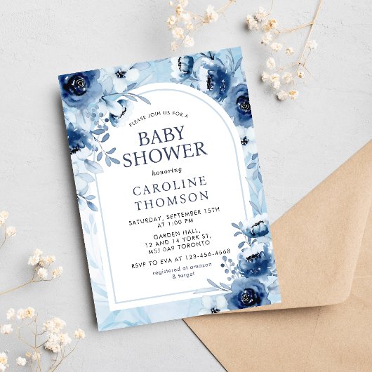 Elegant Blue Flowers Boy Baby shower Kaart