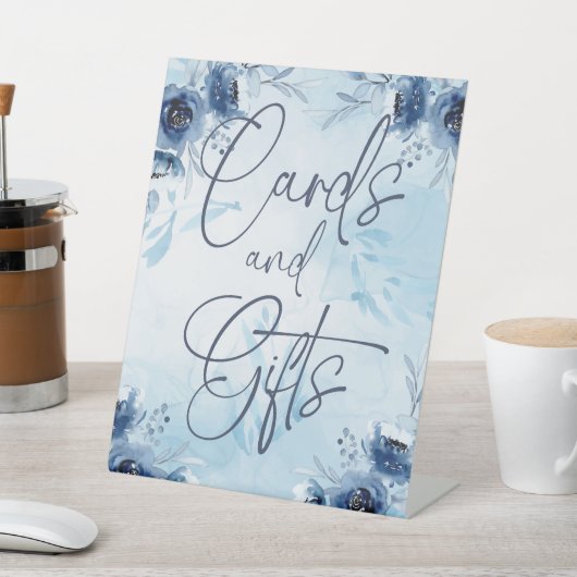 Elegant Blue Flowers Boy Baby shower Kaarten Cadea Reclamebord Met Voetstuk (Insitu)