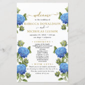 Elegant Blue Flowers Calligraphy Wedding Programme (Voorkant)