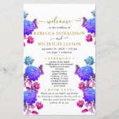 Elegant Blue Flowers Calligraphy Wedding Programme (Voorkant)