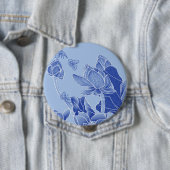 Elegant Blue Flowers Chinoiserie Lotus Mandala Ronde Button 4,0 Cm (In situ)