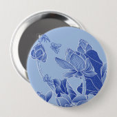 Elegant Blue Flowers Chinoiserie Lotus Mandala Ronde Button 4,0 Cm (Voorkant /achterkant)