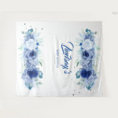 Elegant Blue Flowers en Silver Confetti Wandkleed (Voorkant (horizontaal))