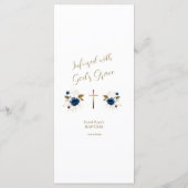 Elegant Blue Flowers Gold Cross Boy Baptisme Menu (Achterkant)