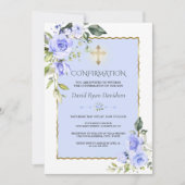 Elegant Blue Flowers Gold Cross Boy bevestiging Kaart (Voorkant)