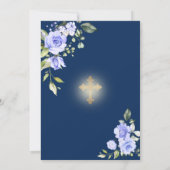 Elegant Blue Flowers Gold Cross Boy bevestiging Kaart (Achterkant)
